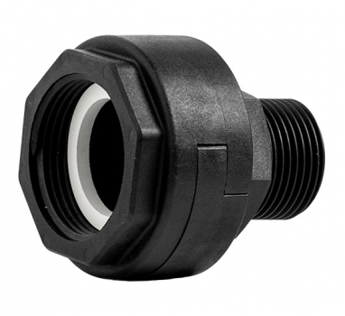 Verschraubung Kunststoff 1 1/4 Zoll IG mit Überwurfmutter und 1 Zoll AG für Pumpensteuerungen