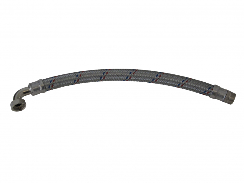 Flexschlauch, Panzerschlauch 3/4 Zoll, 50cm, 90° Bogen, verzinkt